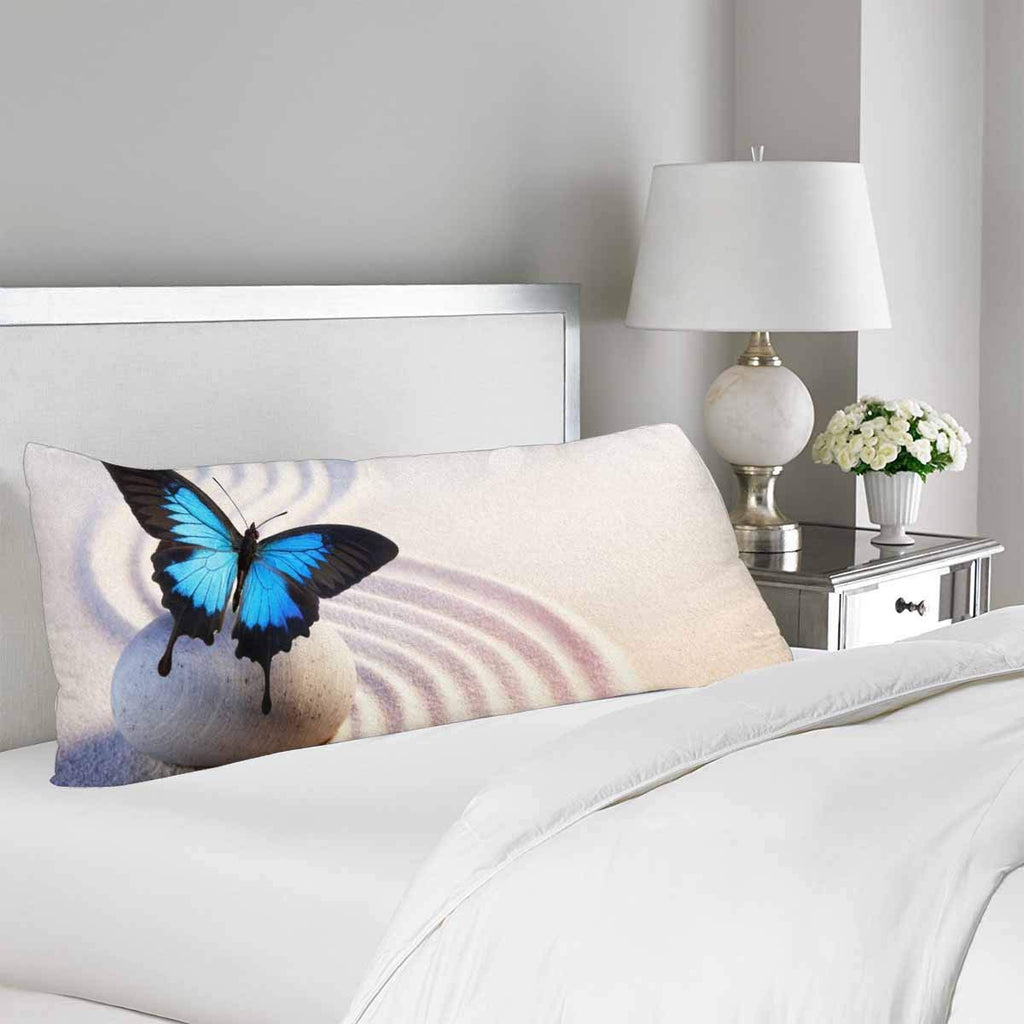 Butterfly in Japanese Rock Garden Body Pillow Covers Pillowcase with Zipper 21x60 Twin Sides
