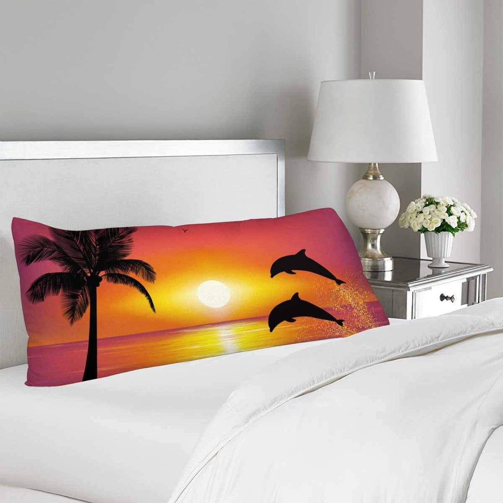 Palm Tree Dolphin Body Pillow Covers Pillowcase with Zipper 21x60 Twin Sides