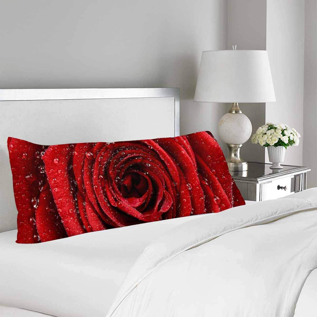 Red Rose Closeup Water Drops Body Pillow Covers Pillowcase with Zipper 21x60 Twin Sides