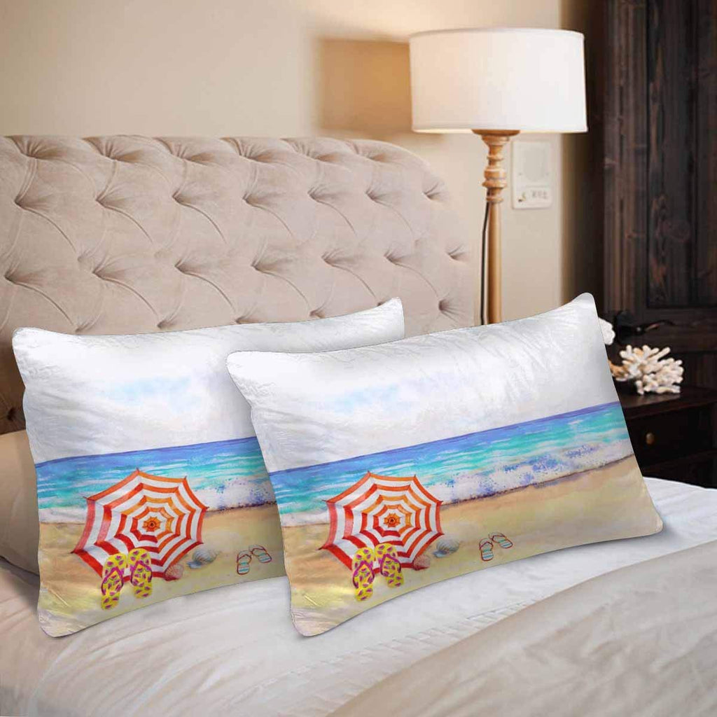 Watercolor Seascape Beach Umbrella shoes Seashell Summer Pillow Cases Pillowcase Queen Size 20x30 Set of 2