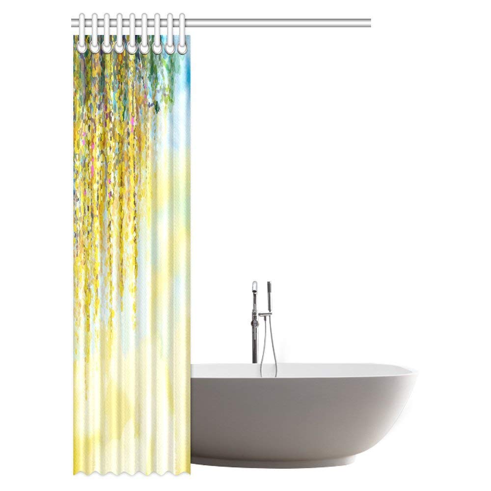 Watercolor Flower Decor Collection, Wisteria Tree in Blossom Romantic Spring Flowers over Bokeh Bathroom Shower Curtain with Hooks