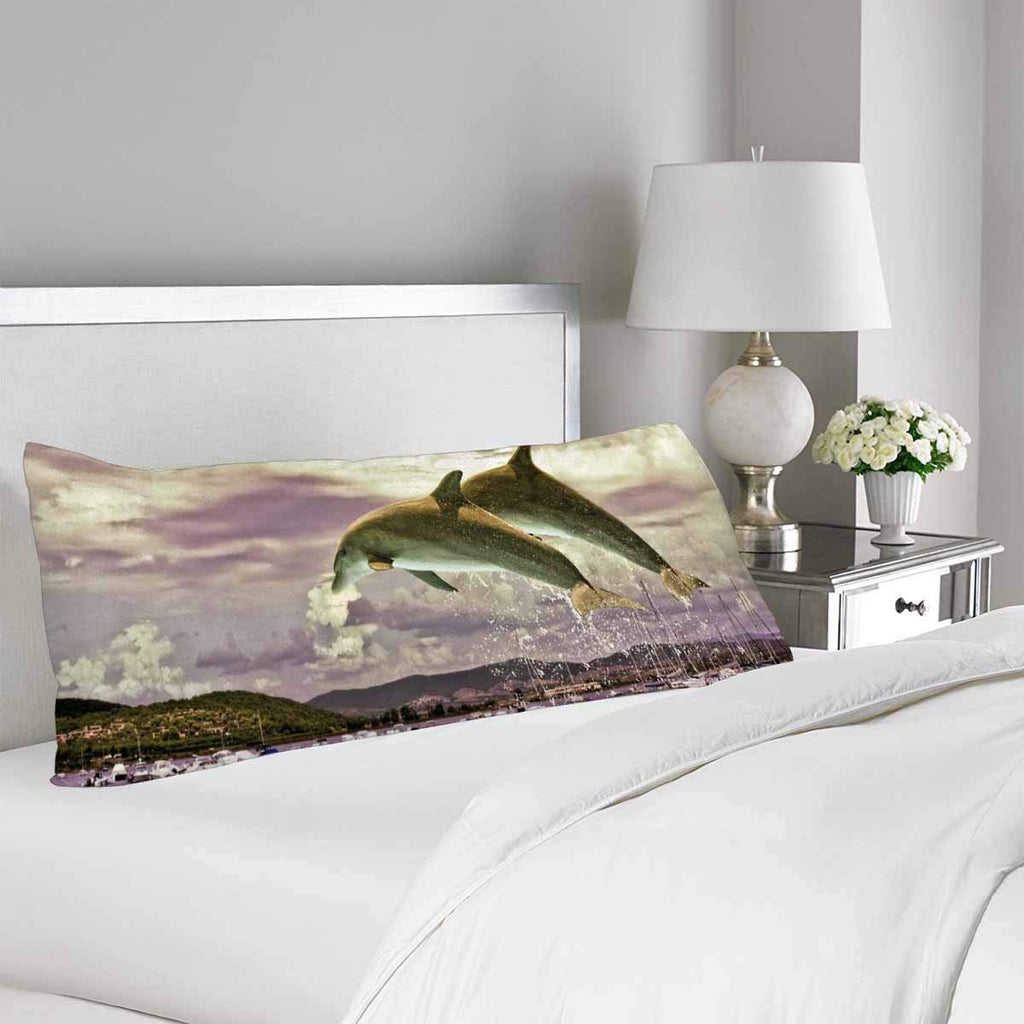 Ocean Life Dolphin Jumping from Water Body Pillow Covers Pillowcase with Zipper 21x60 Twin Sides