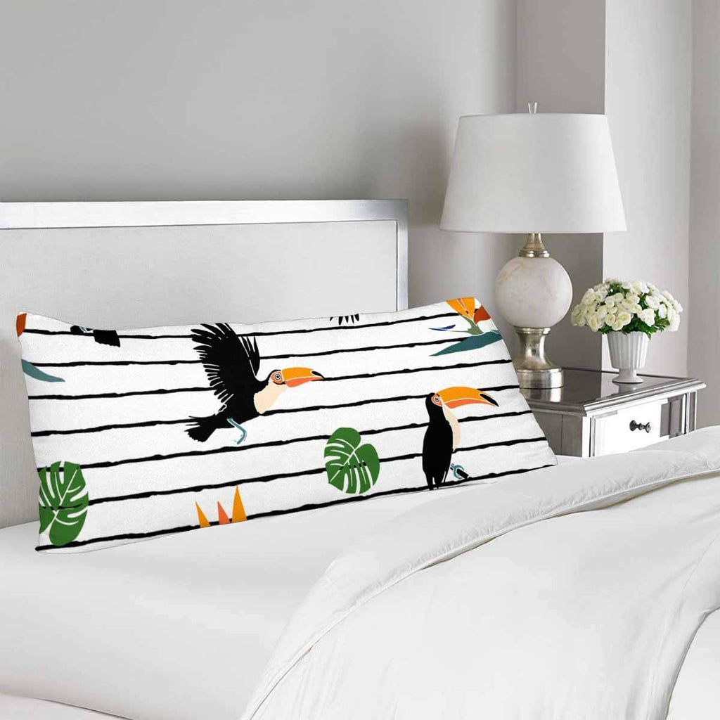 Summer Print Toucans Striped Body Pillow Covers Pillowcase with Zipper 21x60 Twin Sides