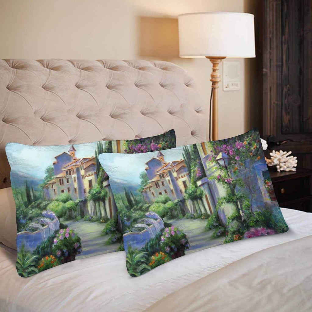 Oil Painting Art Flower Street in Sunny Day Pillow Cases Pillowcase Queen Size 20x30 Set of 2