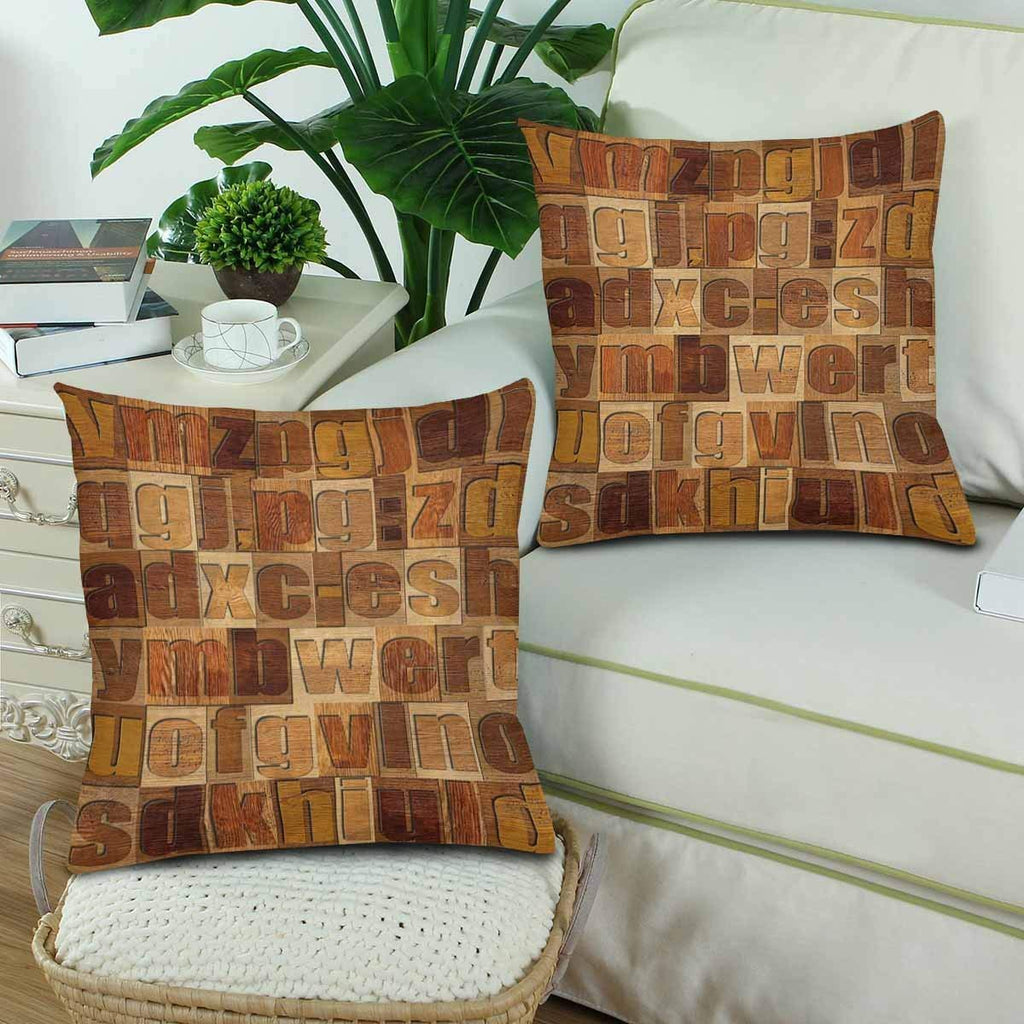 Different Letters Fine Natural Structure Wooden Surface Throw Pillow Covers 18x18 Set of 2, Pillow Cushion Cases Pillowcase for Home Couch Sofa Bedding Decorative