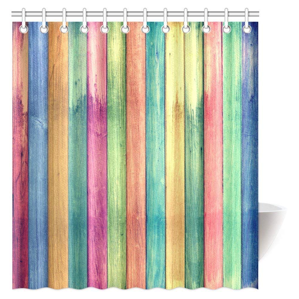 Vintage Colorful Wood Barn Door Shower Curtain, Rural Wooden Garage Fabric Bathroom Shower Curtain