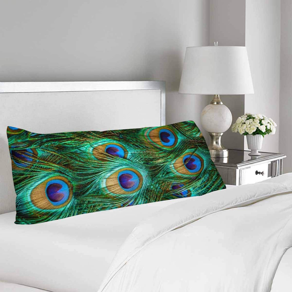 Peacock Feather Body Pillow Covers Pillowcase with Zipper 21x60 Twin Sides