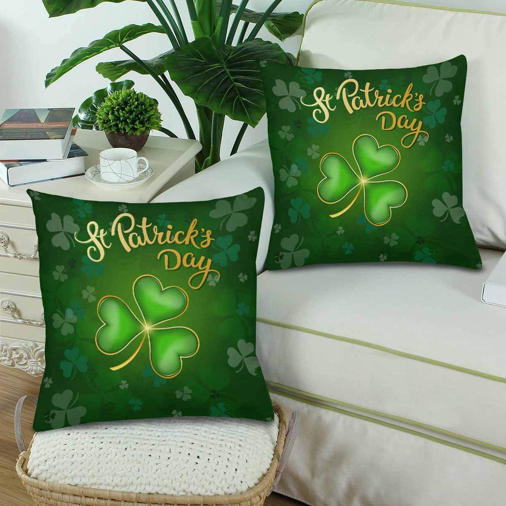 Custom 2 Pack St. Patrick's Day with Lucky Shamrock Throw Cushion Pillow Case Covers 18x18 Twin Sides, Green Luck Clover Cotton Zippered Pillowcase Sets Decorative