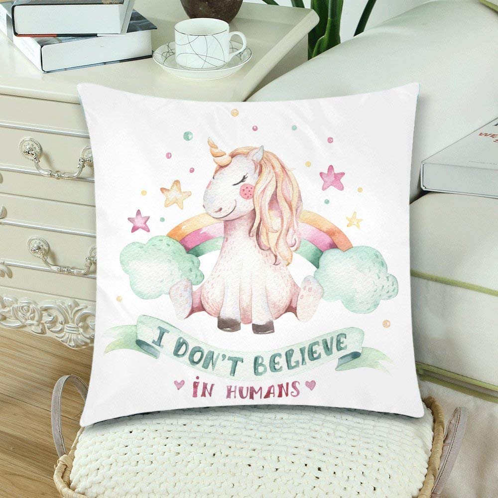 Watercolor Princess Unicorn Pillow Cover Cushion Case 18x18