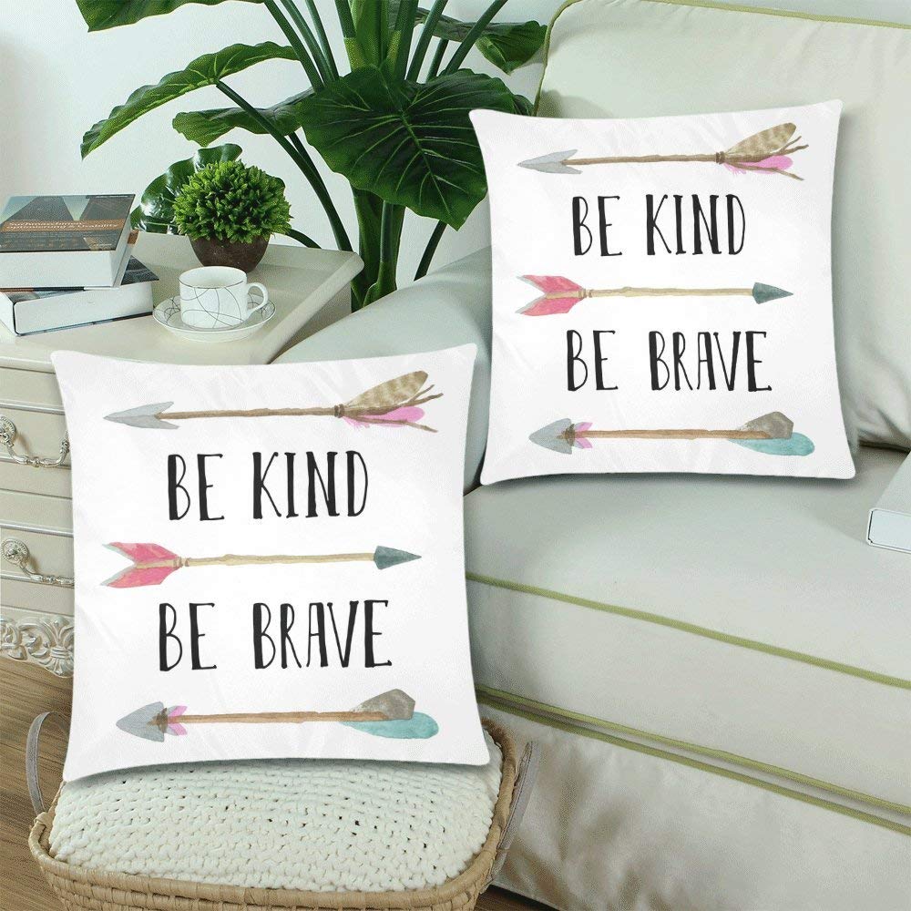 Be Kind Be Brave Inspirational Quote and Arrow Pillow Covers 18x18