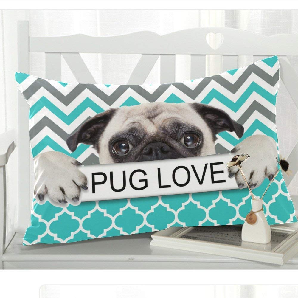 Puppy Pug Dog Pug Love Green Chevron Pattern Pillowcase Standard Size 20 x 30 Inches One Side