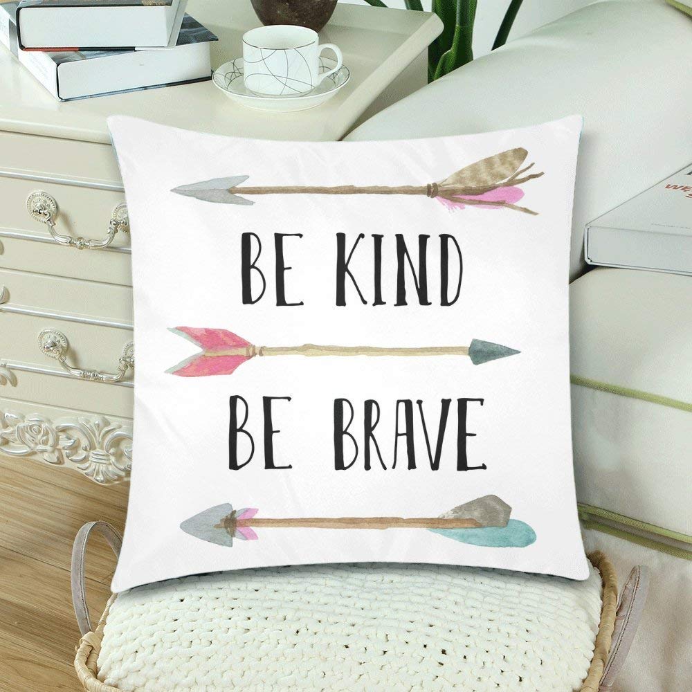 Be Kind Be Brave Inspirational Quote and Arrow Pillow Covers 18x18