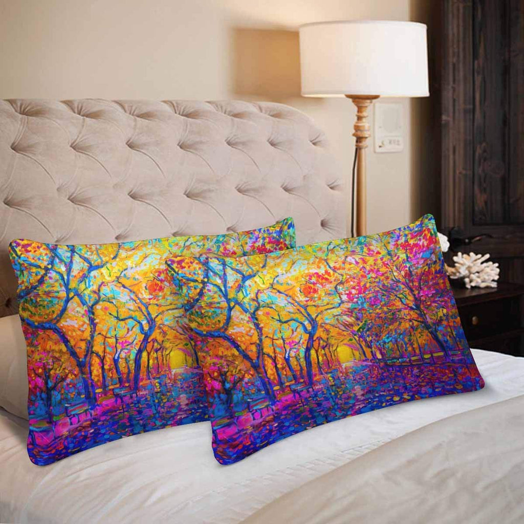 Oil Painting Autumn Forest Bright Red Leaves Blue Sky Pillow Cases Pillowcase Standard Size 20x30 Set of 2