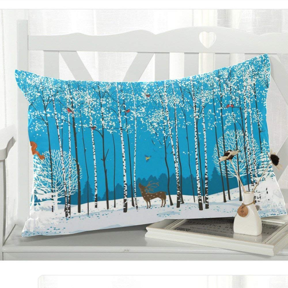 Magic Winter Forest Birch Tree with Lovely Bird Deer Squirrel Fox Home Decor