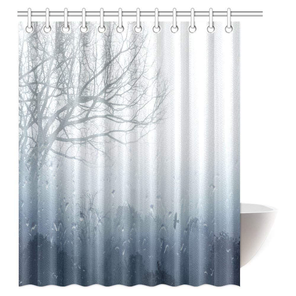 ainy Scene Mystic Foggy Forest Decor, Art Romantic Window Water Drops Scene Melancholia Therapy Lonely Tree Unique Bathroom Shower Curtain 60 X 72 Inches, Denim Gray