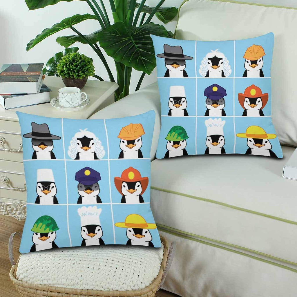 Cute Penguin Various Profession Throw Pillow Covers 18x18 Set of 2, Pillow Cushion Cases Pillowcase for Home Couch Sofa Bedding Decorative