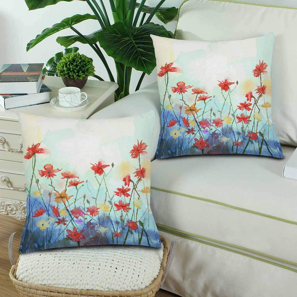 Watercolor Flowers Painting Spring Floral Seasonal Nature Pillowcase Throw Pillow Covers 18x18 Set of 2, Pillow Sham Cases Protector for Home Couch Sofa Bedding Decorative