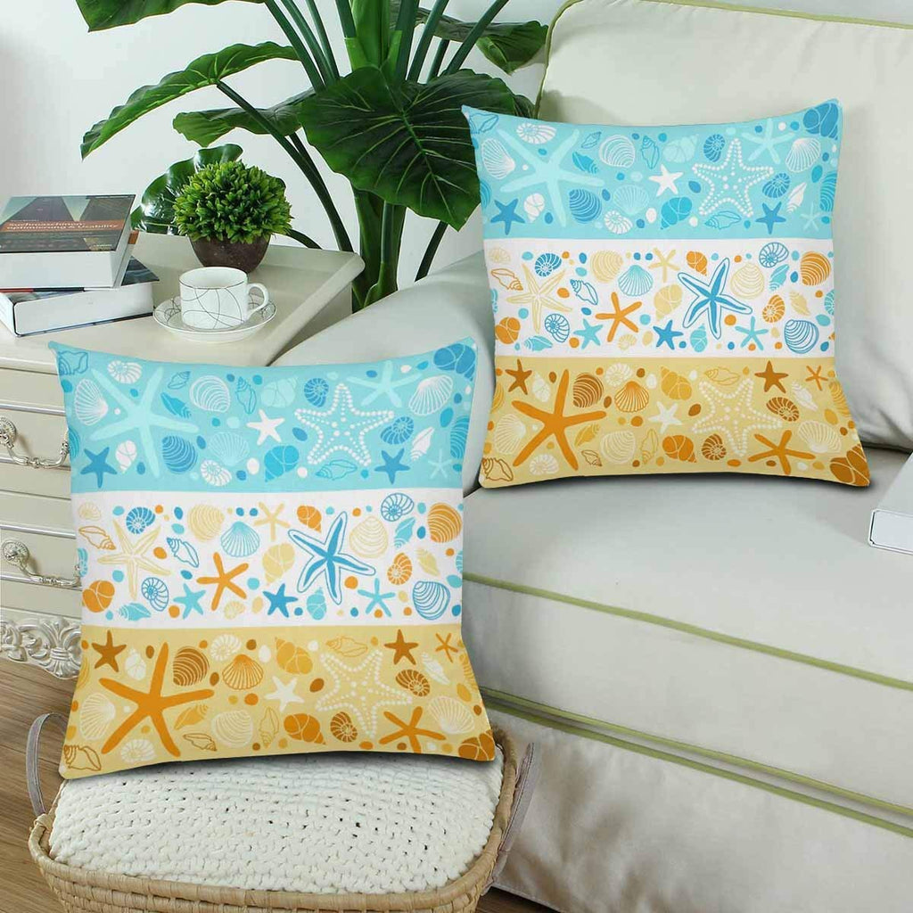 Cute Summer Different Shells Starfish Throw Pillow Covers 18x18 Set of 2, Pillow Cushion Cases Pillowcase for Home Couch Sofa Bedding Decorative