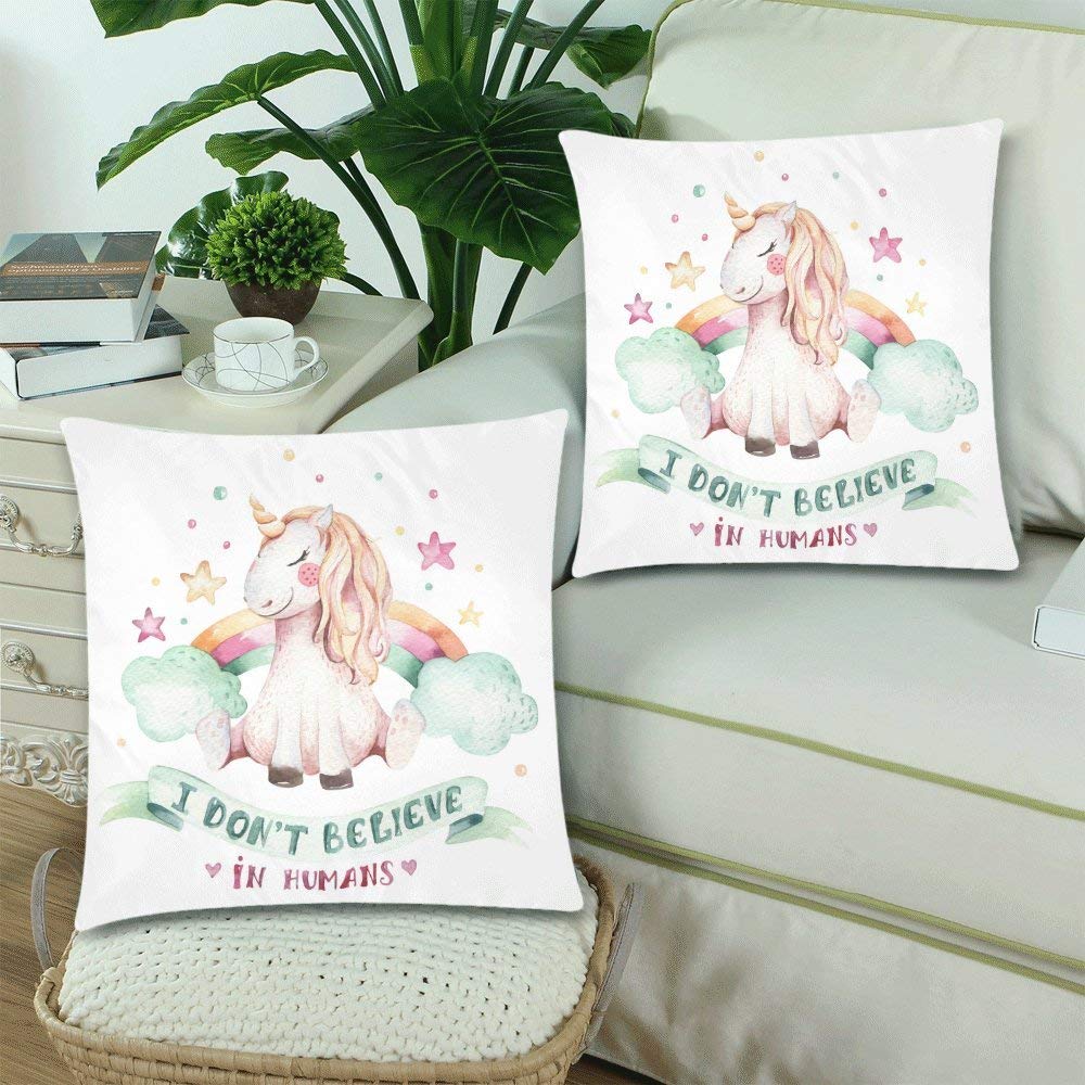 Watercolor Princess Unicorn Pillow Cover Cushion Case 18x18