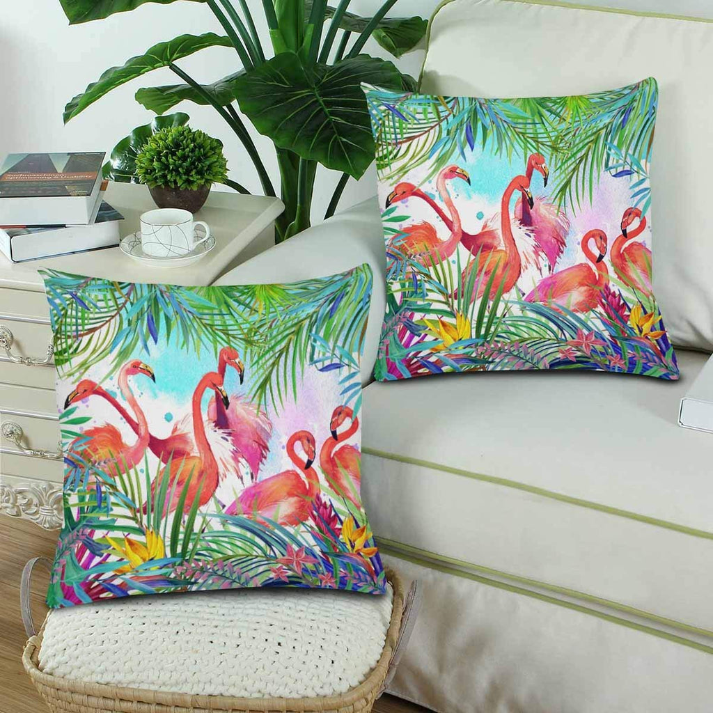 Watercolor Summer Floral Flamingo Tropical Exotic Bird Leaves Flower Throw Pillow Covers 18x18 Set of 2, Pillow Cushion Cases Pillowcase for Home Couch Sofa Bedding Decorative