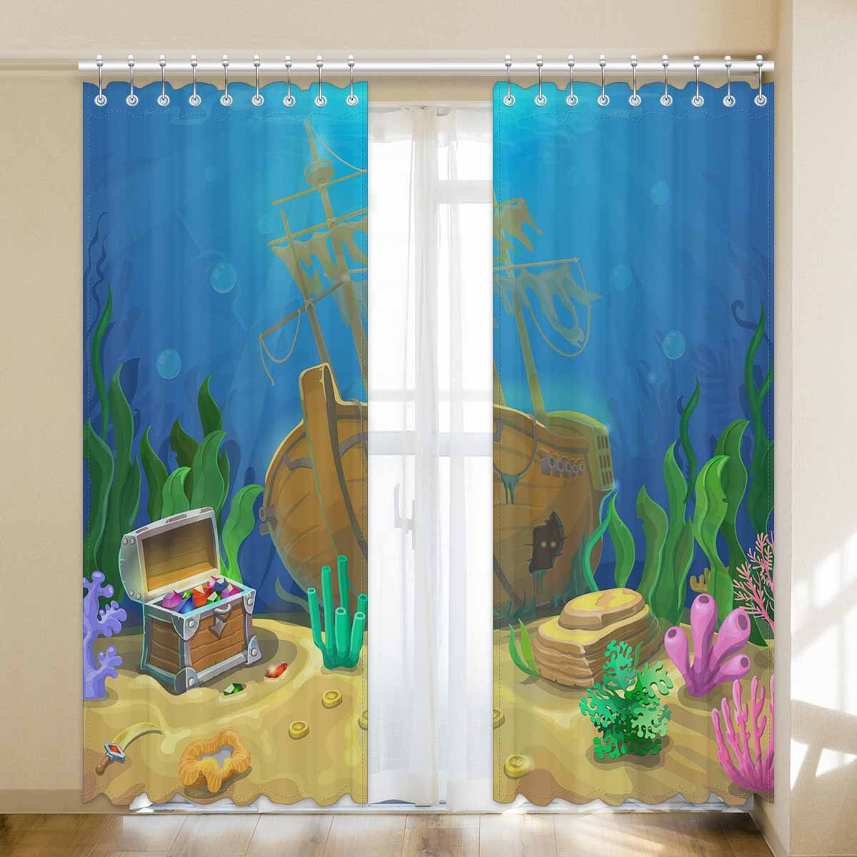 Seaworld Window Seaworld Window Curtains print Pirate ship treasure chest – Zenzzle