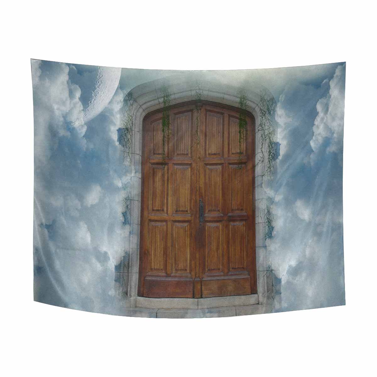 Rustic themed Wall Tapestries printed heaven door with clouds and
