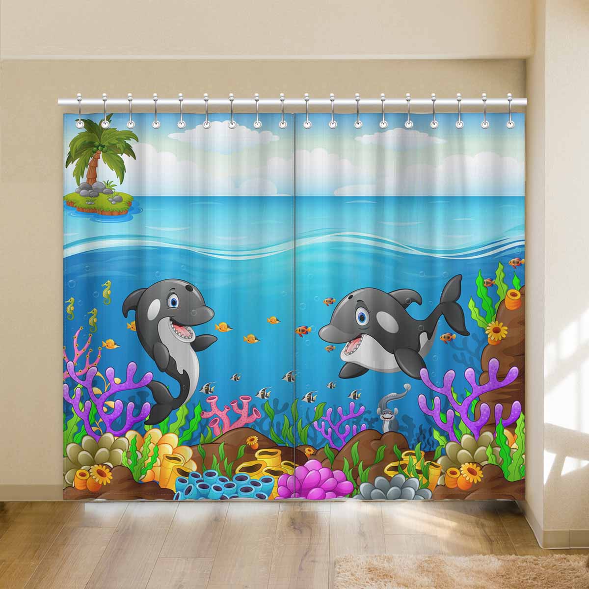 Seaworld Window Curtains print Cartoon whale under the sea pattern ...